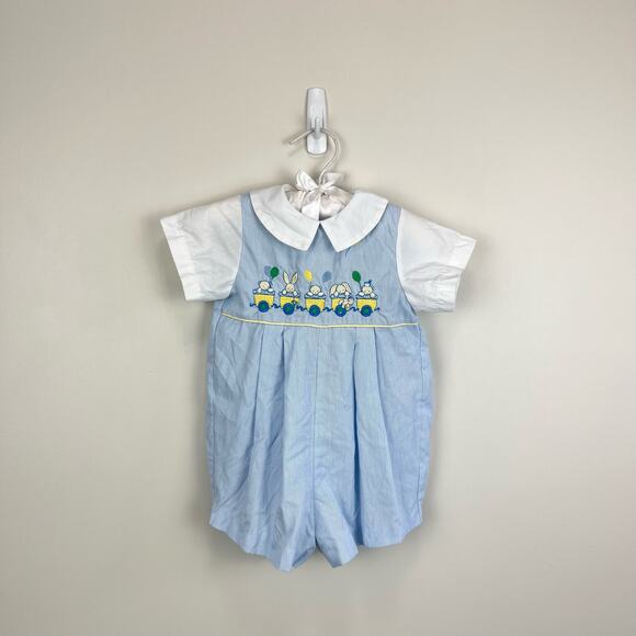 Vintage Alexis Blue Train Shortall Romper - Picture 1 of 7